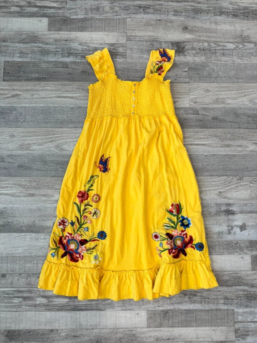 Johnny Was Yellow Floral Embroidered Mini Dress